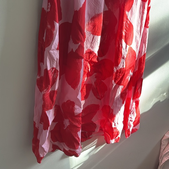 Gorman Australia red pink silk blend painted floral sheer midi dress - Picture 3 of 11